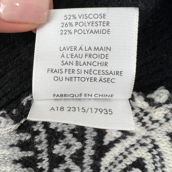 White + Warren Black / White Southwest Print Color-Block Fringe Crew Sweater XS - Picture 8 of 8